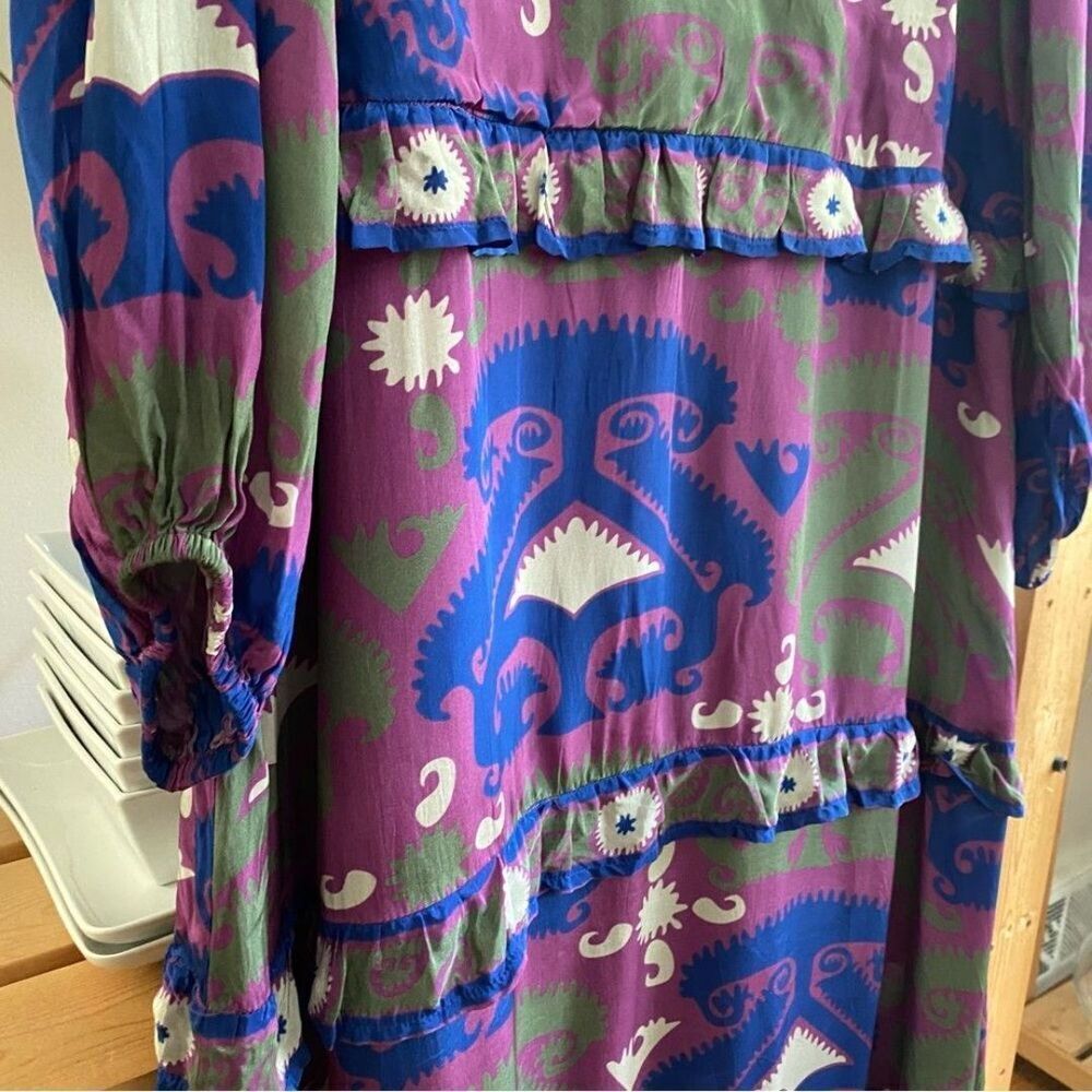 Tuckernuck Oliphant Purple Blue Uzbek Magenta Mock Neck Long Sleeve Maxi Dress - Picture 8 of 12